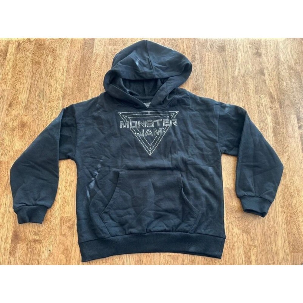 NWOT Monster Jam Girls Black Rhinestone Hoodie Size 6